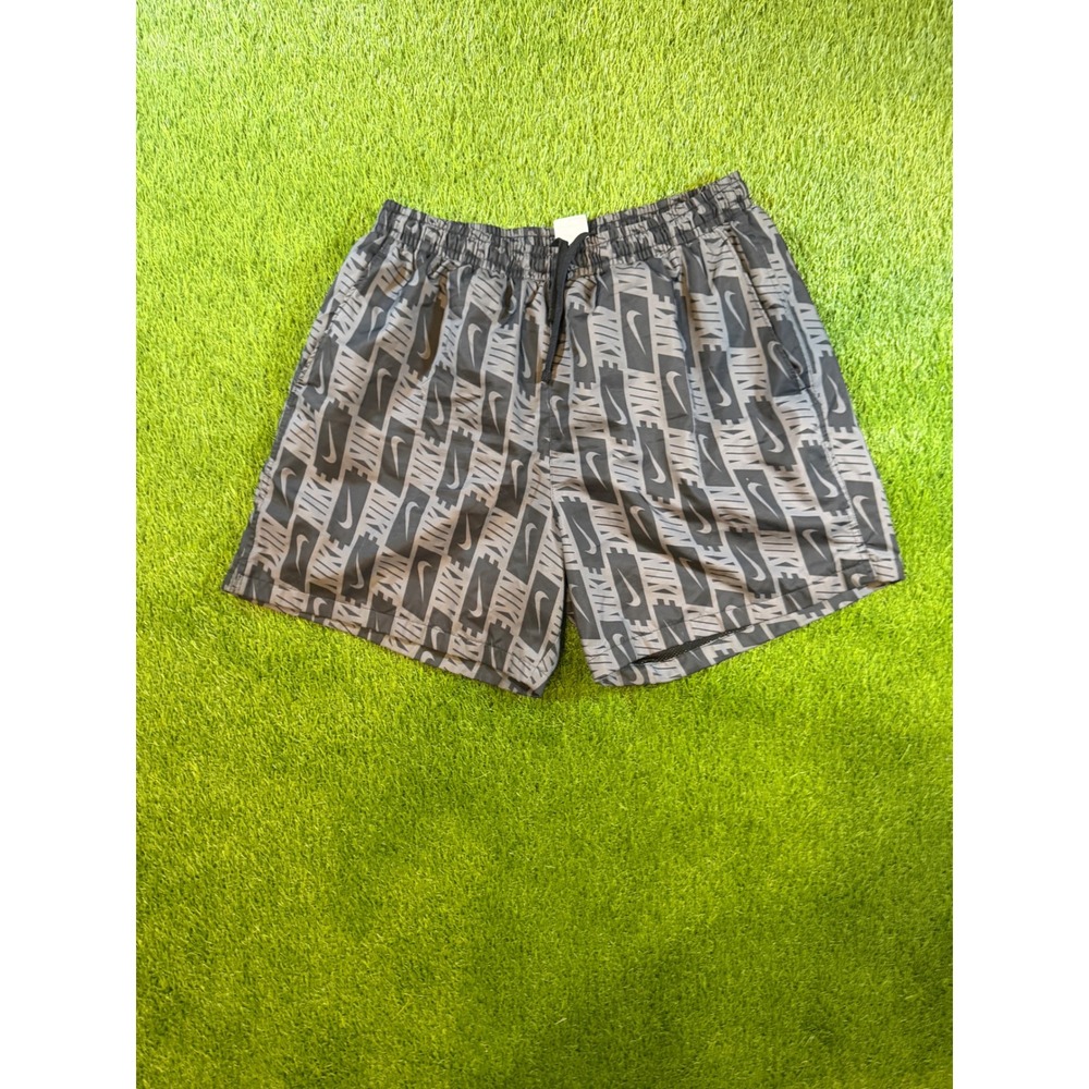 Nike Mens All Over Logo Print Mesh Lined Shorts Grey Black XL